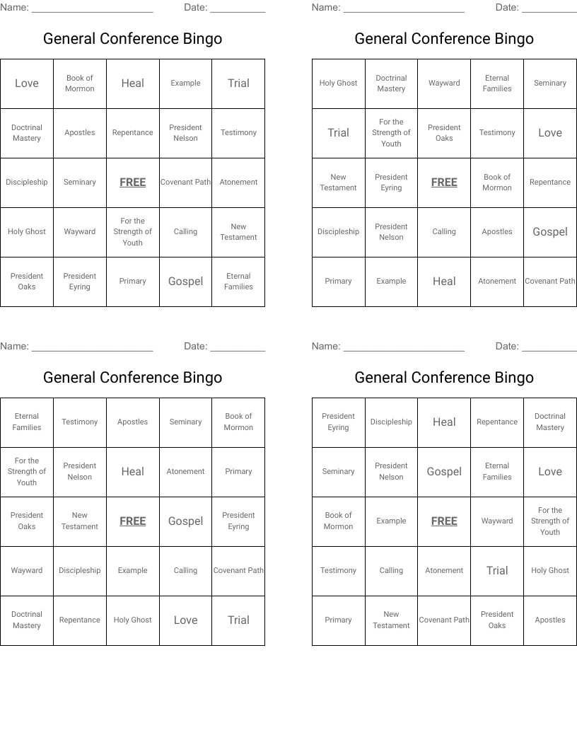 General Conference Bingo