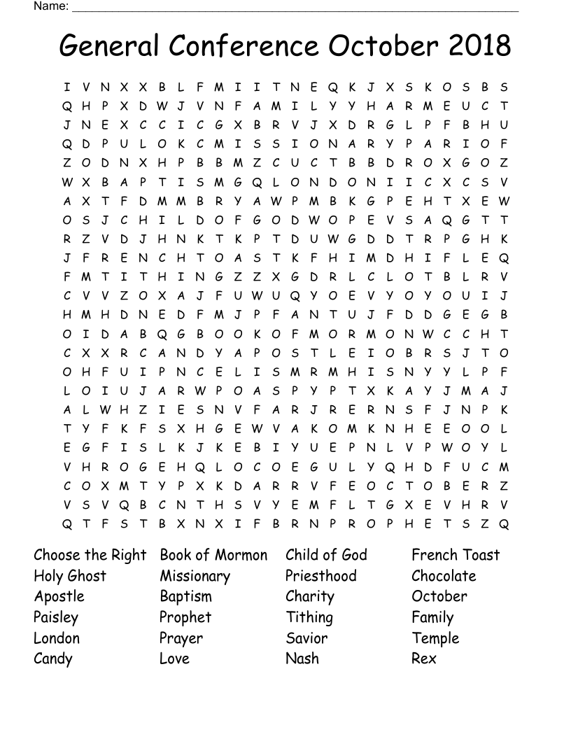 General Conference October 2018 Word Search