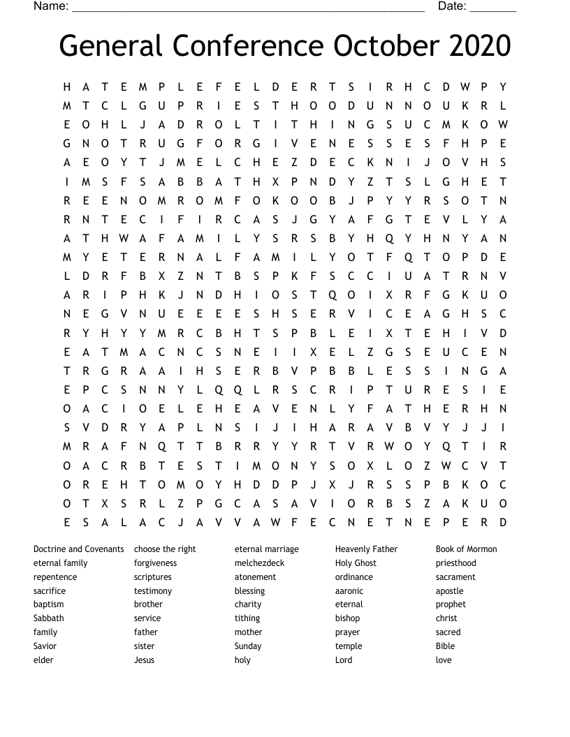 General Conference October 2020 Word Search