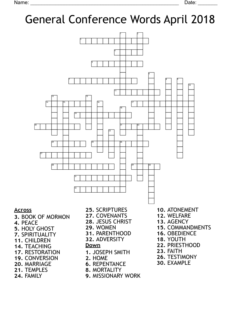 General Conference Words April 2018 Crossword