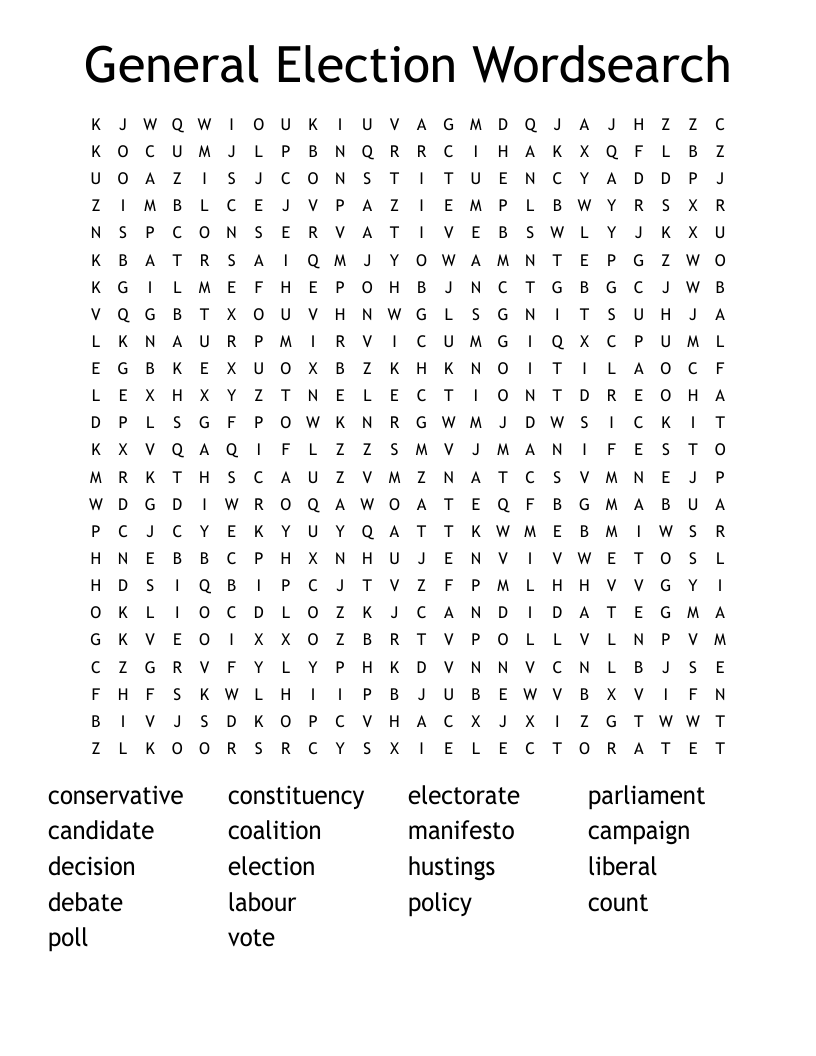 General Election Wordsearch