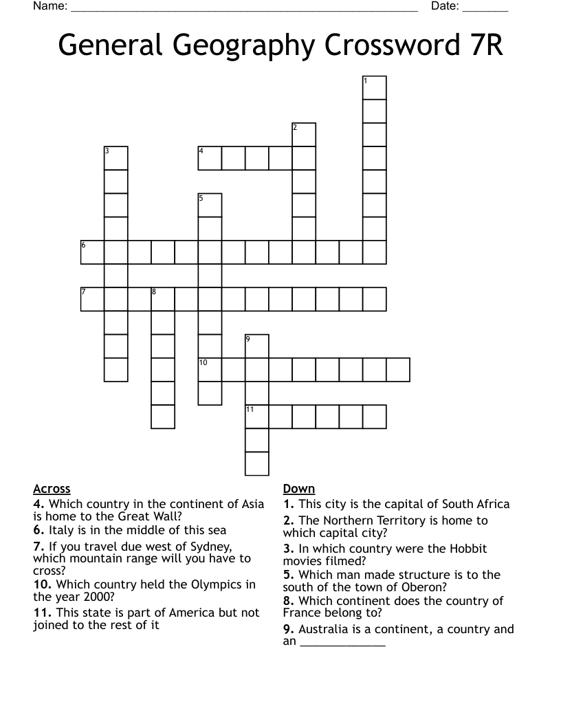 General Geography Crossword 7R