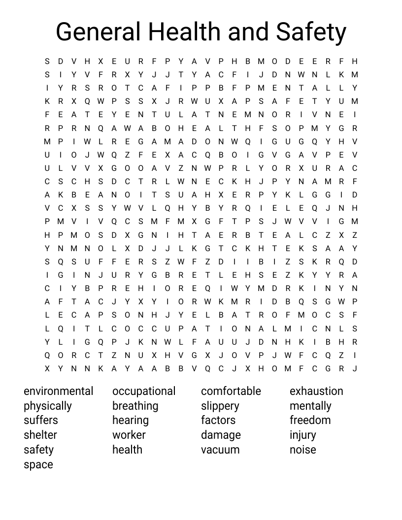 General Health and Safety Word Search