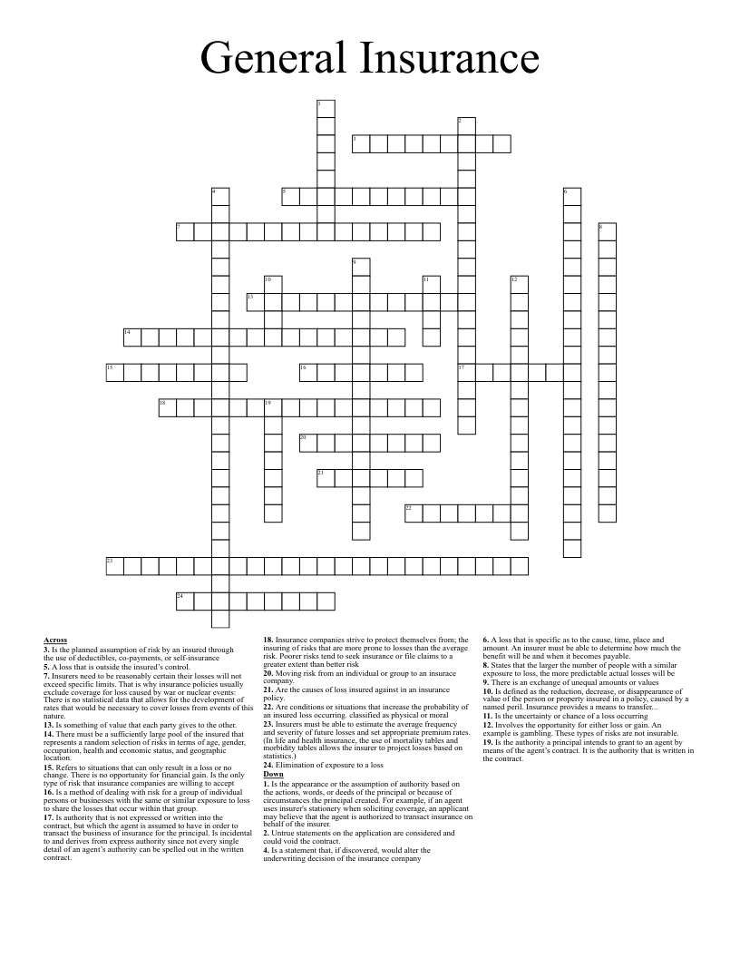 General Insurance Crossword