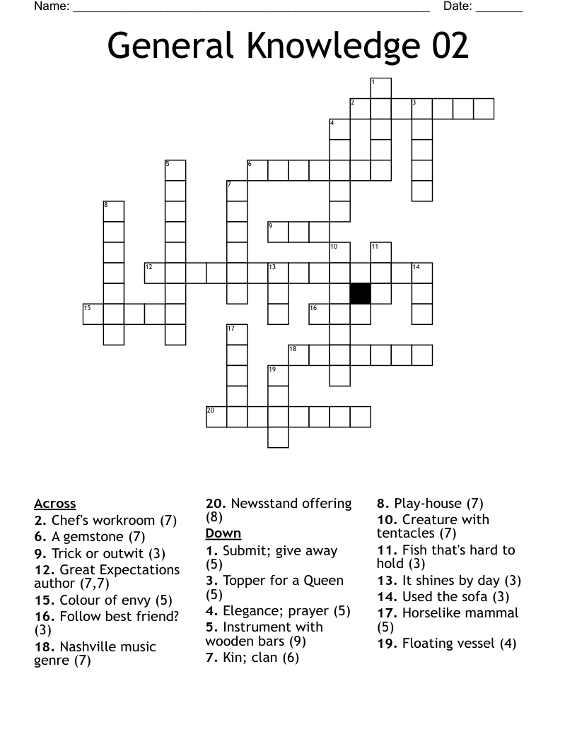General Knowledge 02 Crossword