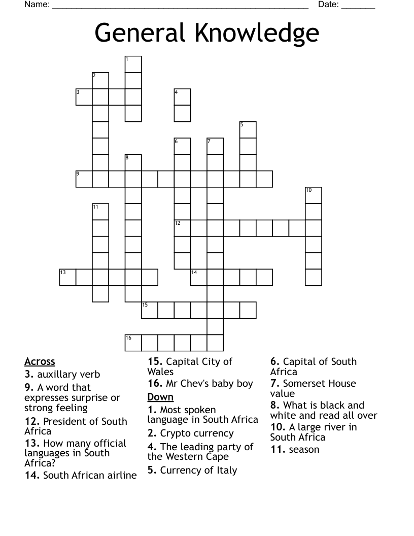 General Knowledge Crossword