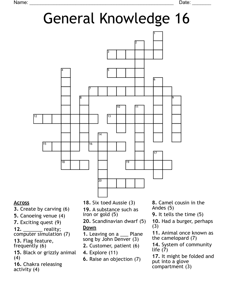 General Knowledge 16 Crossword