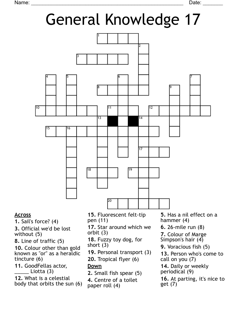 General Knowledge 17 Crossword