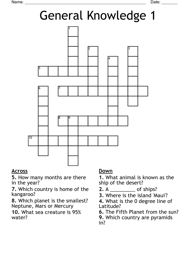 General Knowledge 1 Crossword