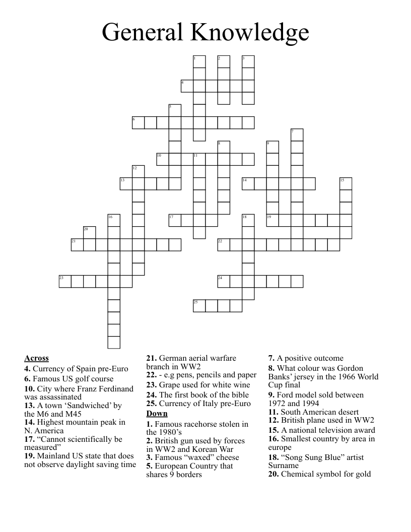 General Knowledge Crossword