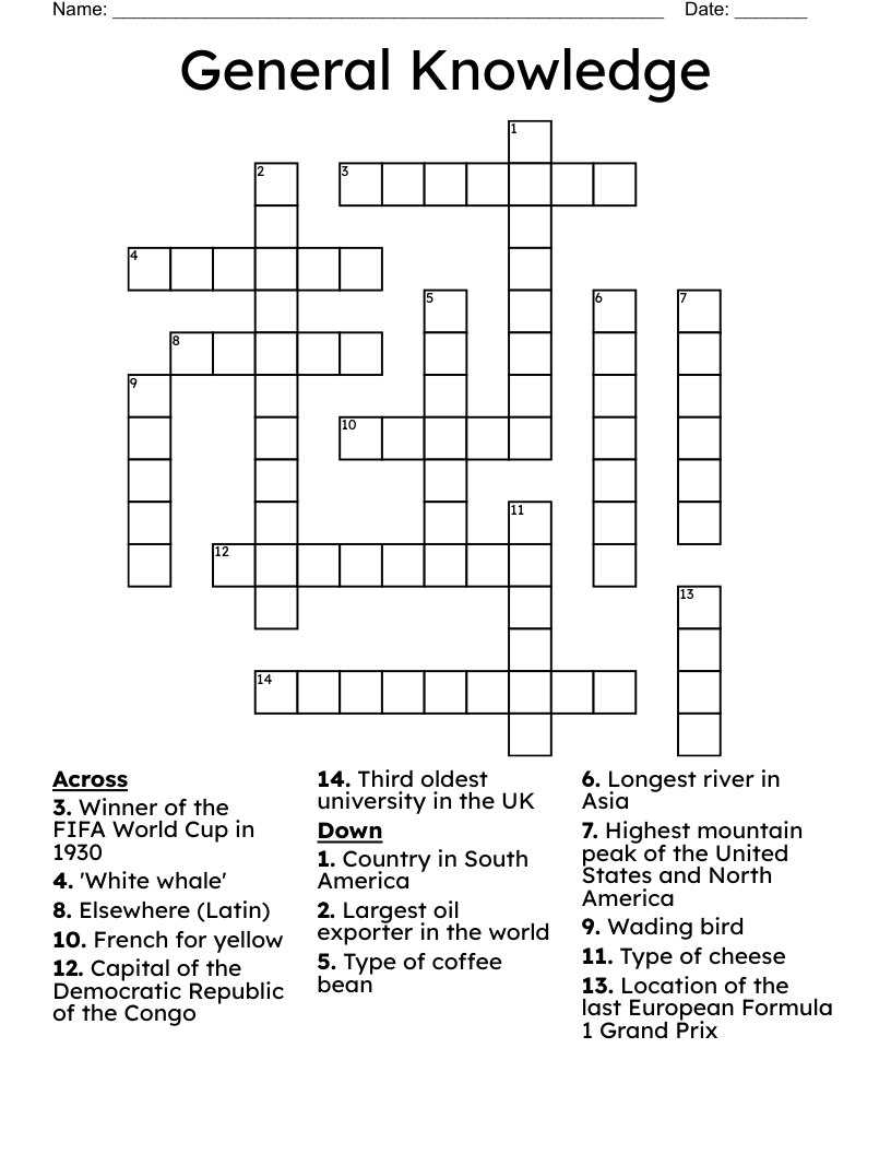 General Knowledge Crossword