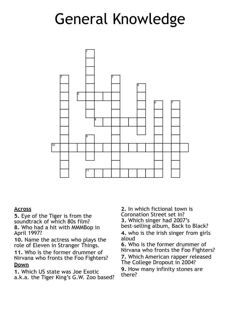 General Knowledge Crossword