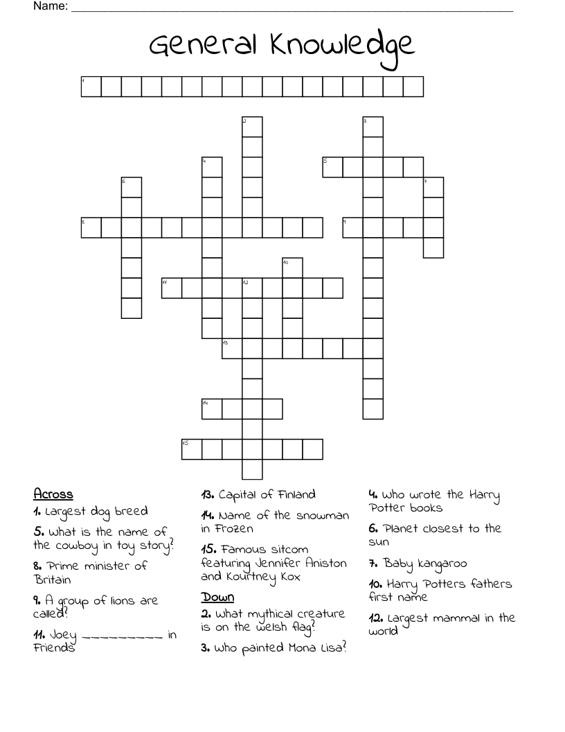General Knowledge Crossword