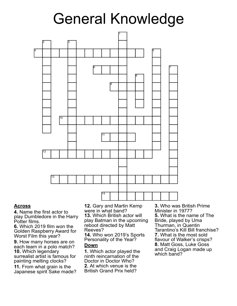General Knowledge Crossword
