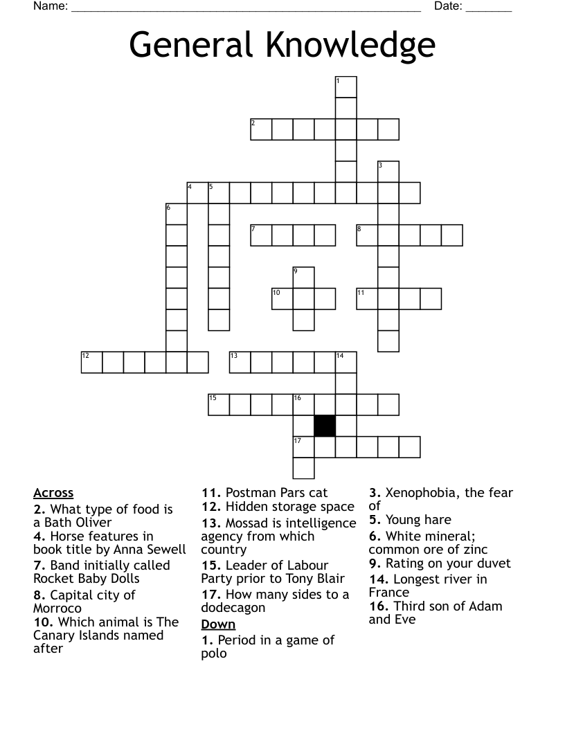 General Knowledge Crossword