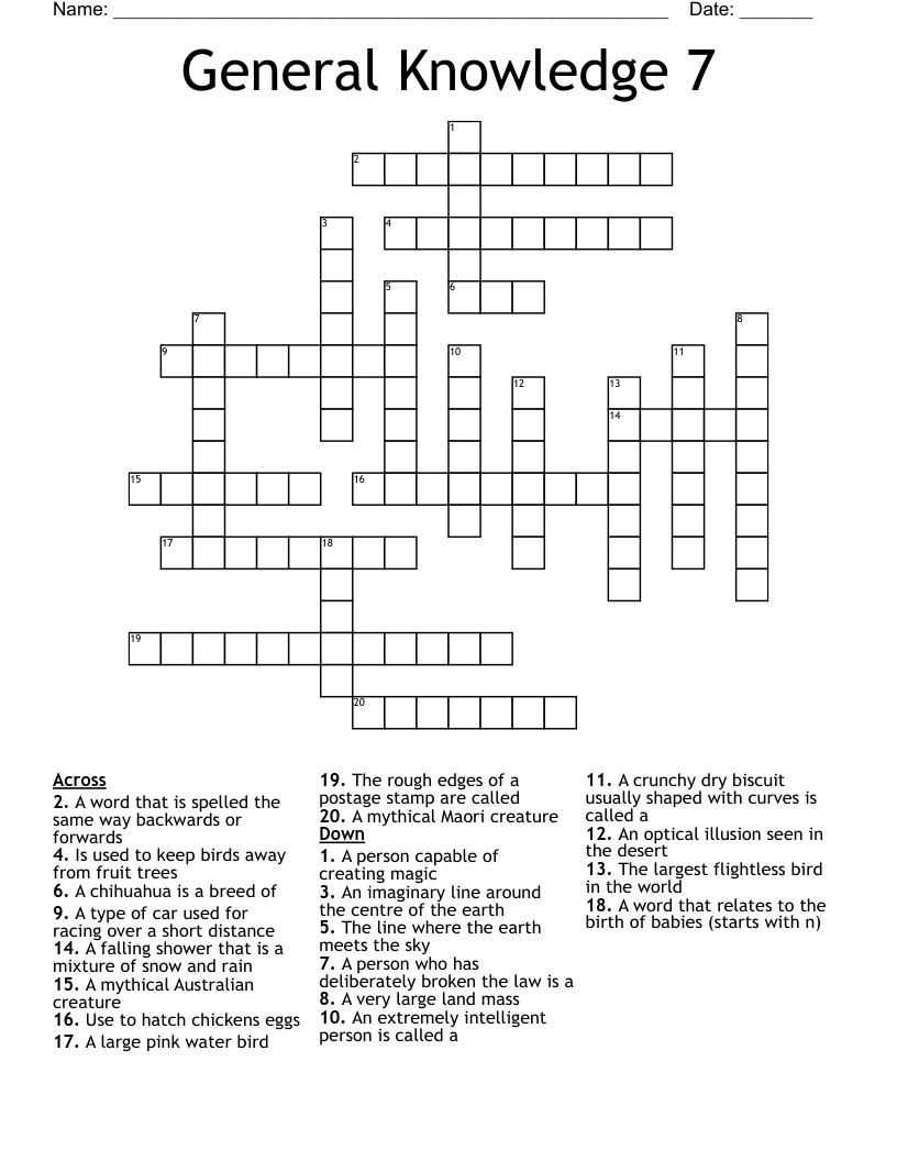 General Knowledge 7 Crossword