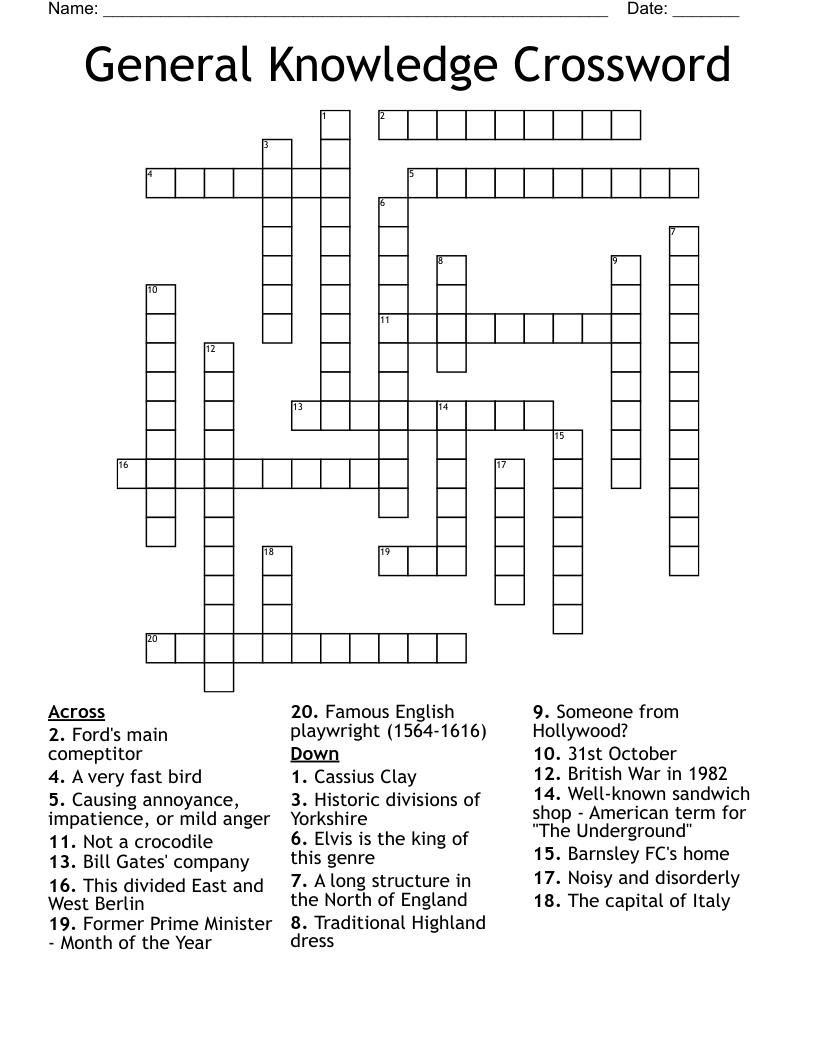 General Knowledge Crossword