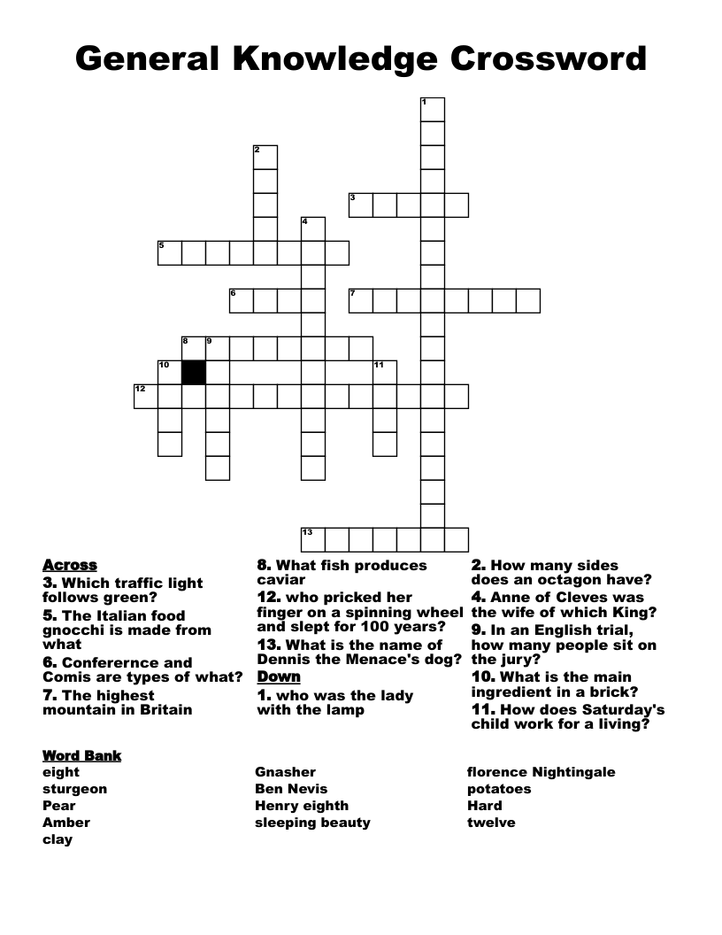 General Knowledge Crossword