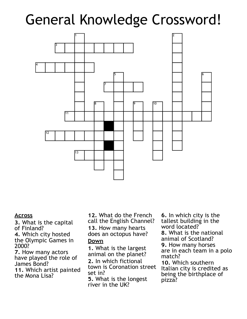 General Knowledge Crossword!
