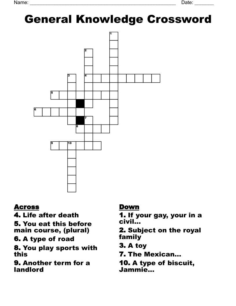 General Knowledge Crossword