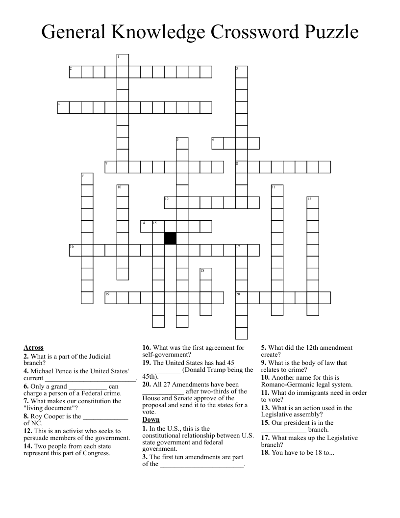 General Knowledge Crossword Puzzle