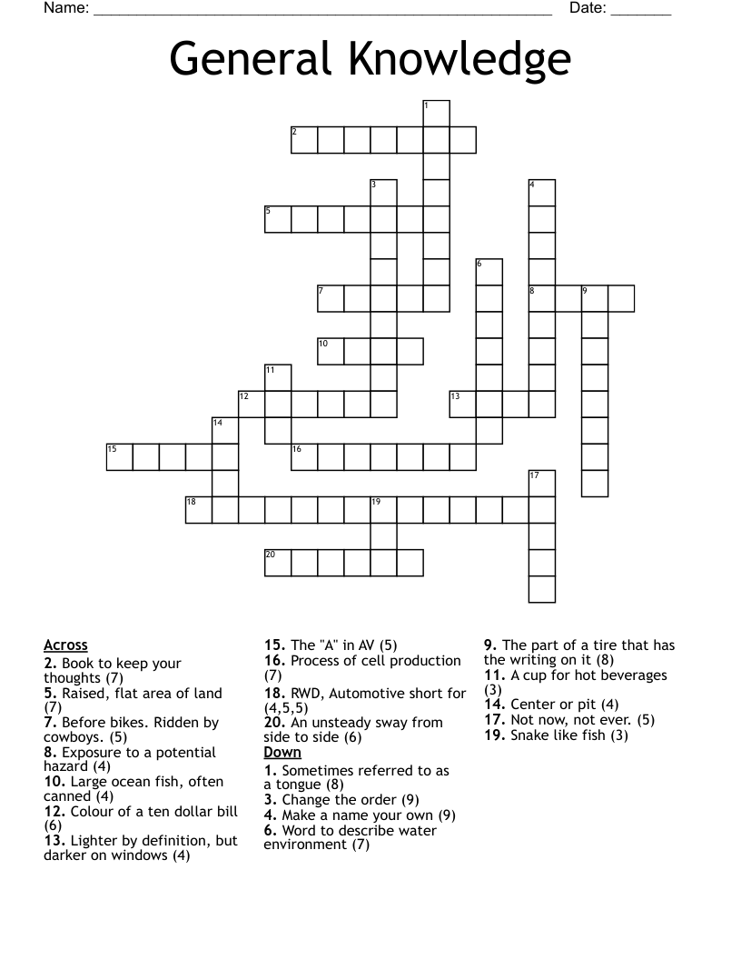 General Knowledge  Crossword