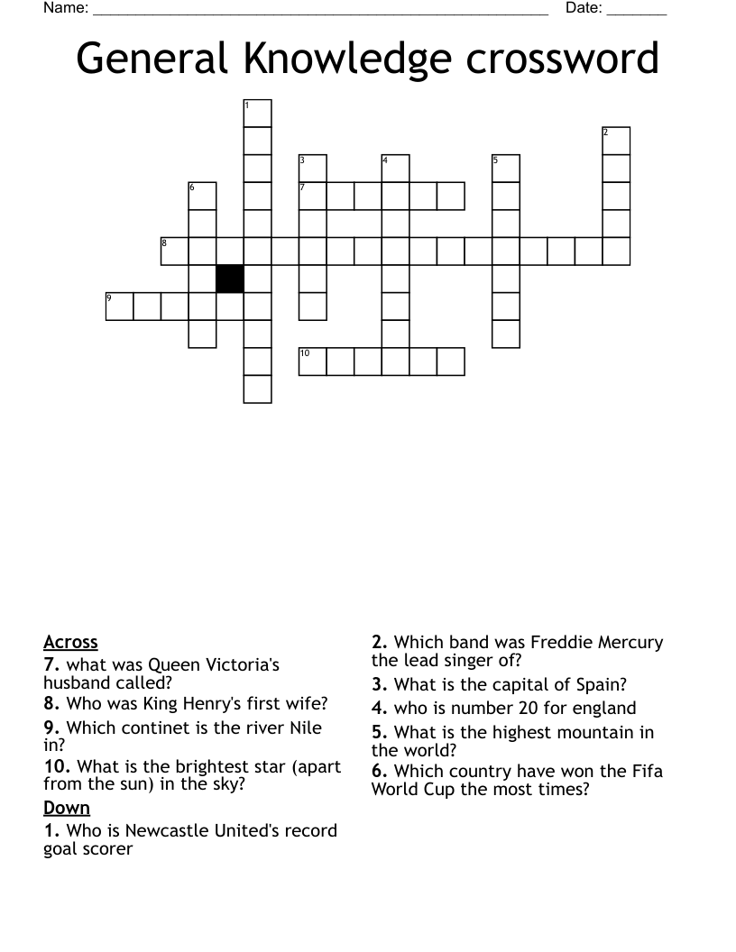 General Knowledge crossword