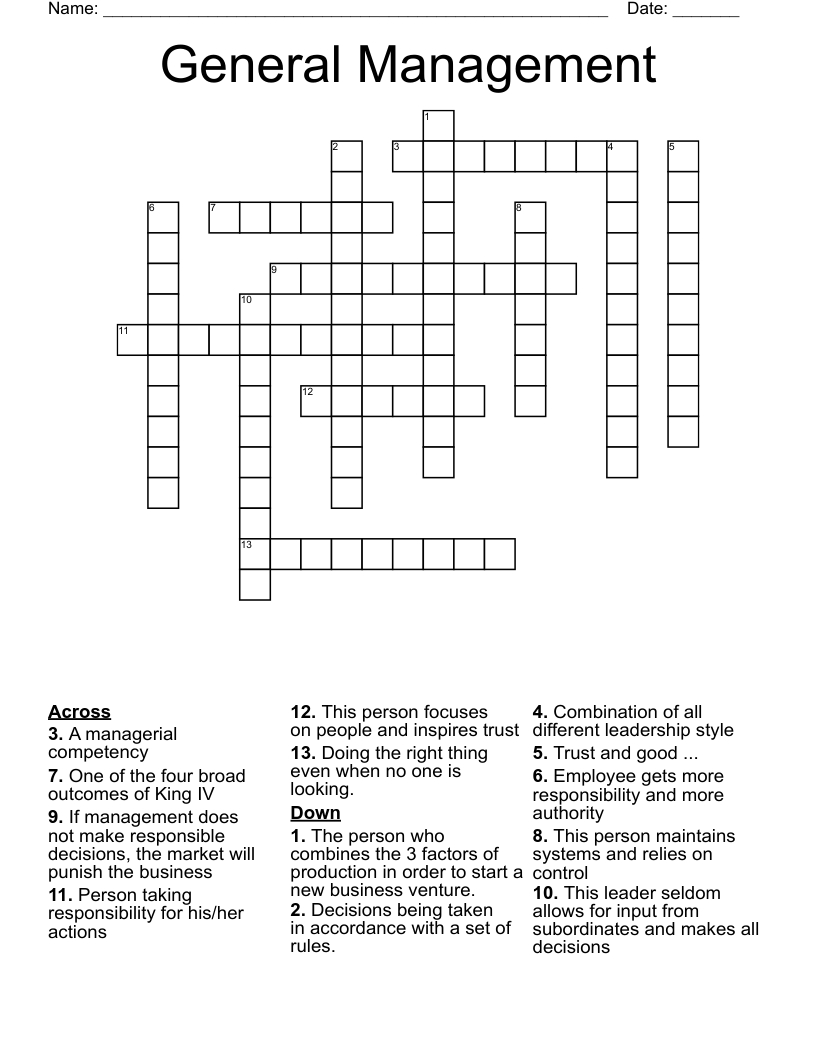 General Management Crossword