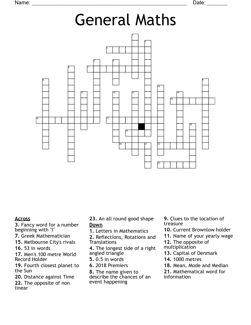 General Maths Crossword