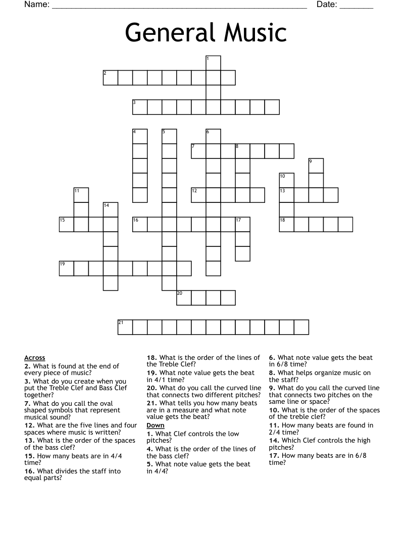 General Music Crossword
