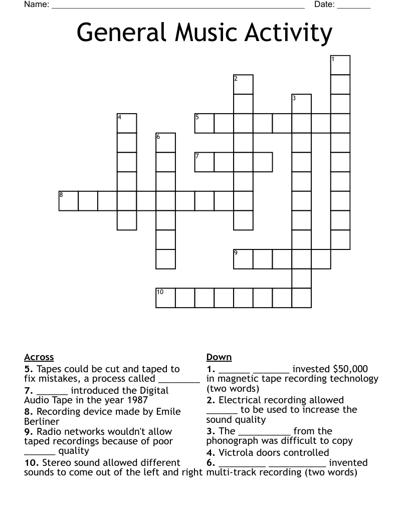 General Music Activity Crossword