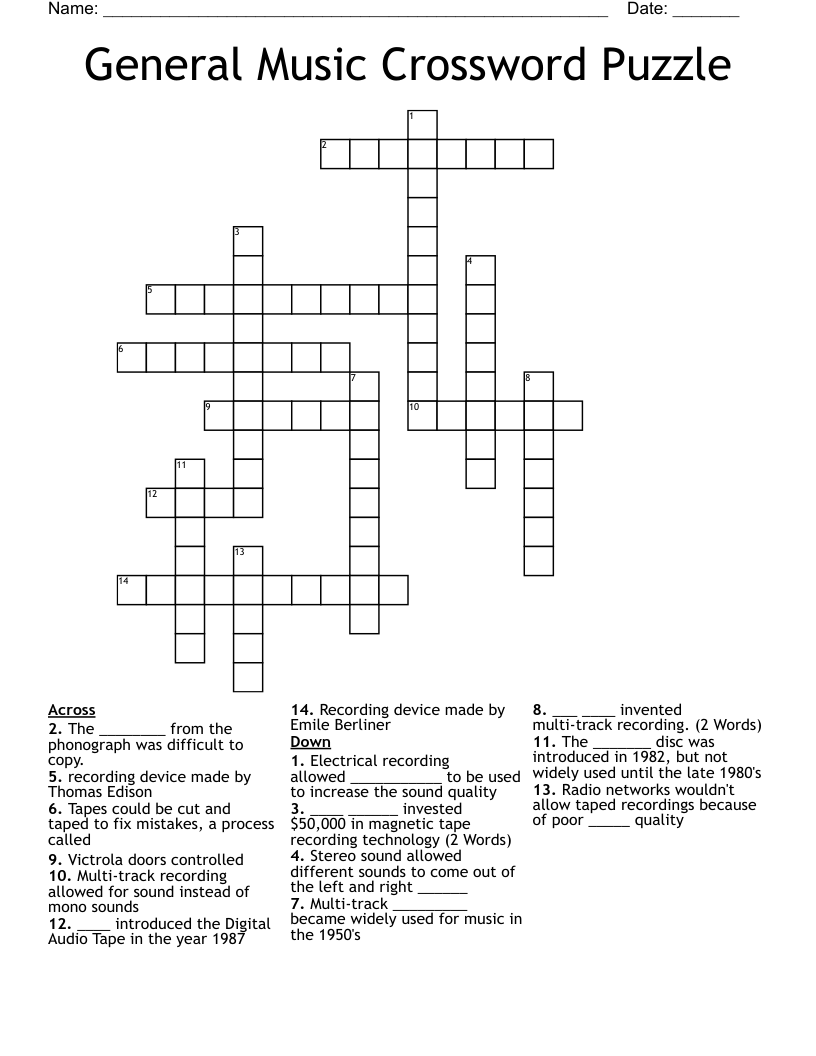 General Music Crossword Puzzle