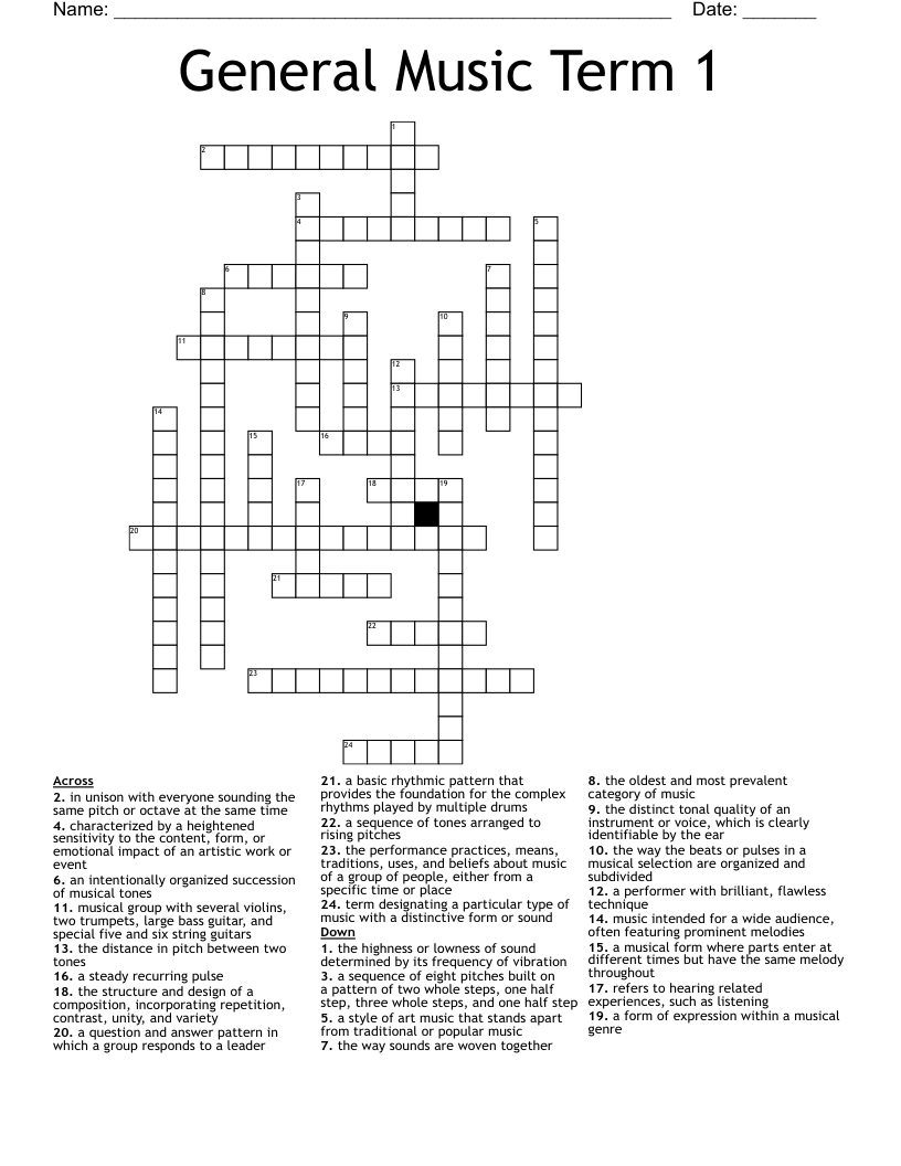 General Music Term 1 Crossword
