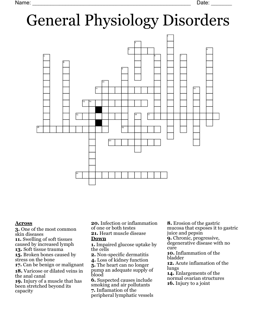 General Physiology Disorders Crossword