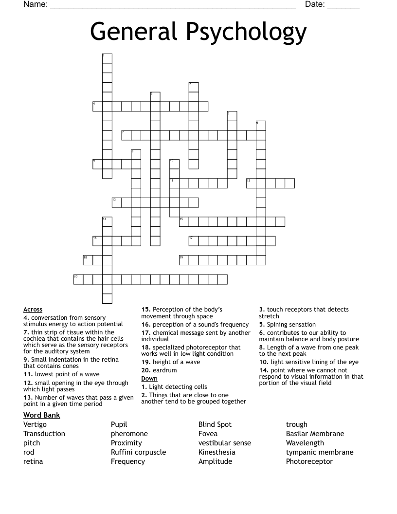 General Psychology Crossword