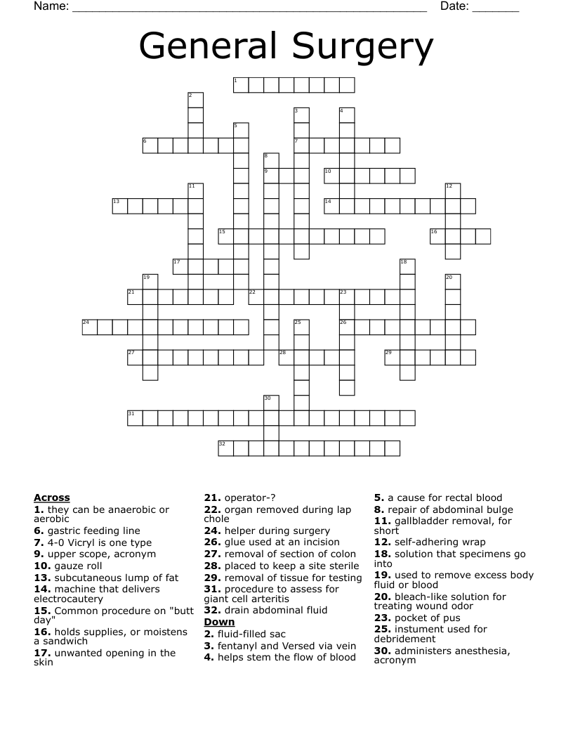General Surgery Crossword