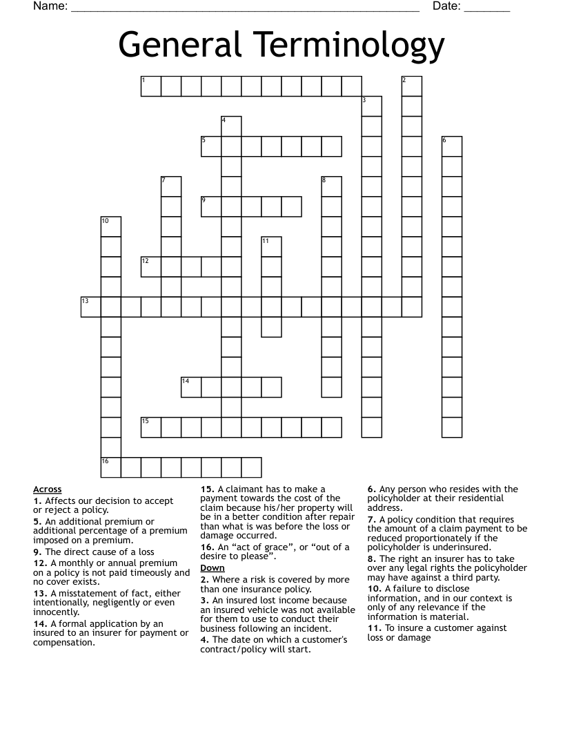 General Terminology Crossword