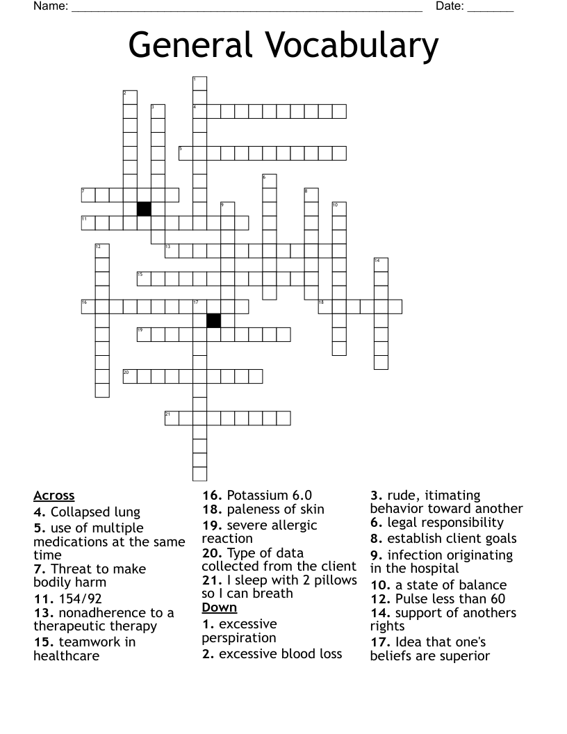 General Vocabulary Crossword