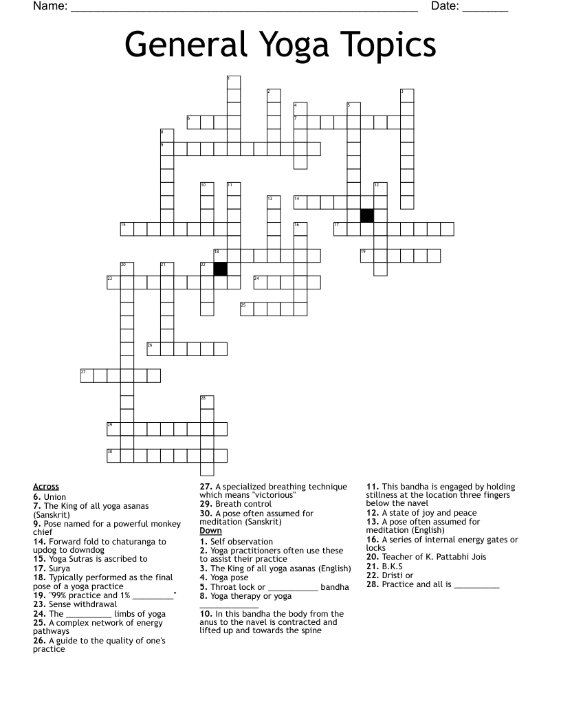 General Yoga Topics Crossword