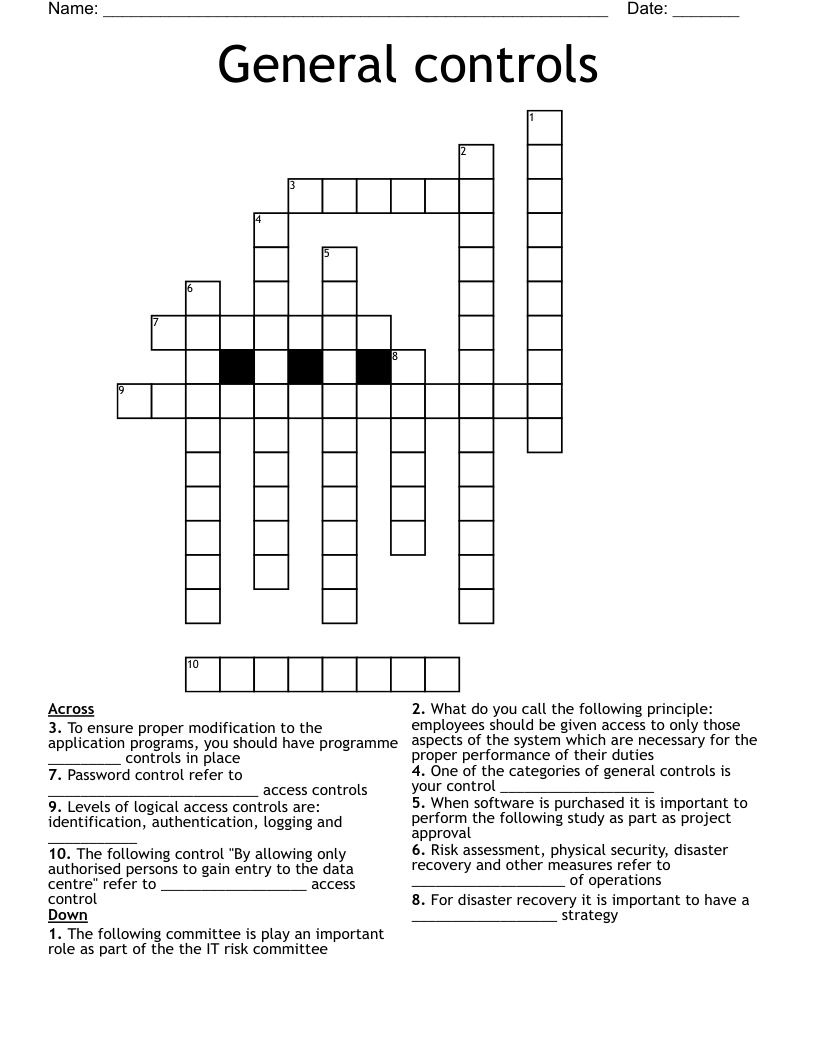 General controls Crossword