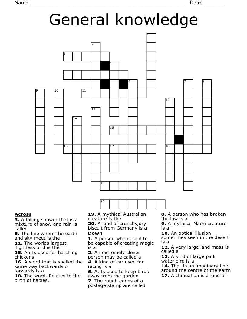 General knowledge Crossword