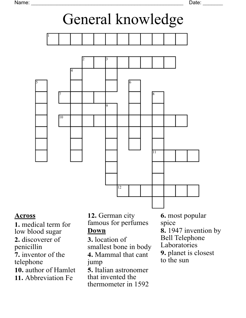 General knowledge Crossword