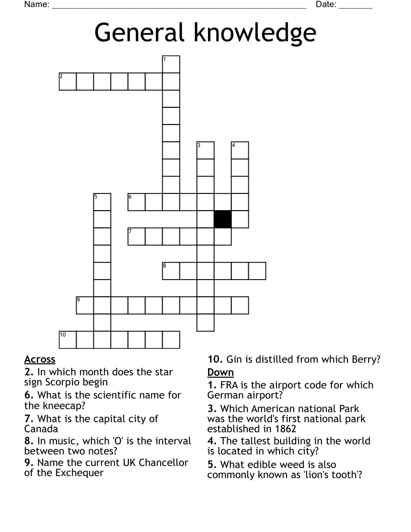 General knowledge Crossword