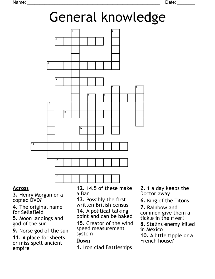 General knowledge Crossword