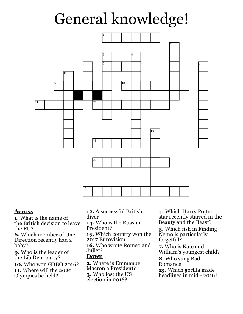 General knowledge! Crossword
