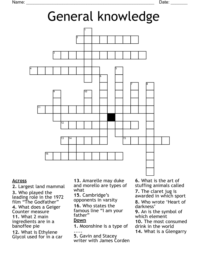 General knowledge  Crossword