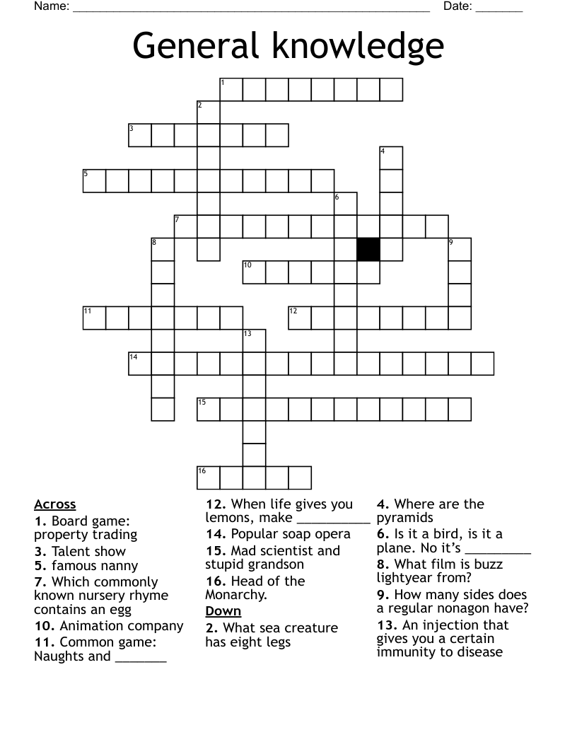 General knowledge  Crossword