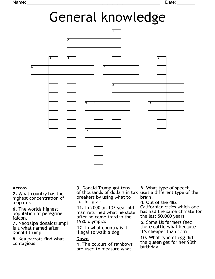 General knowledge  Crossword