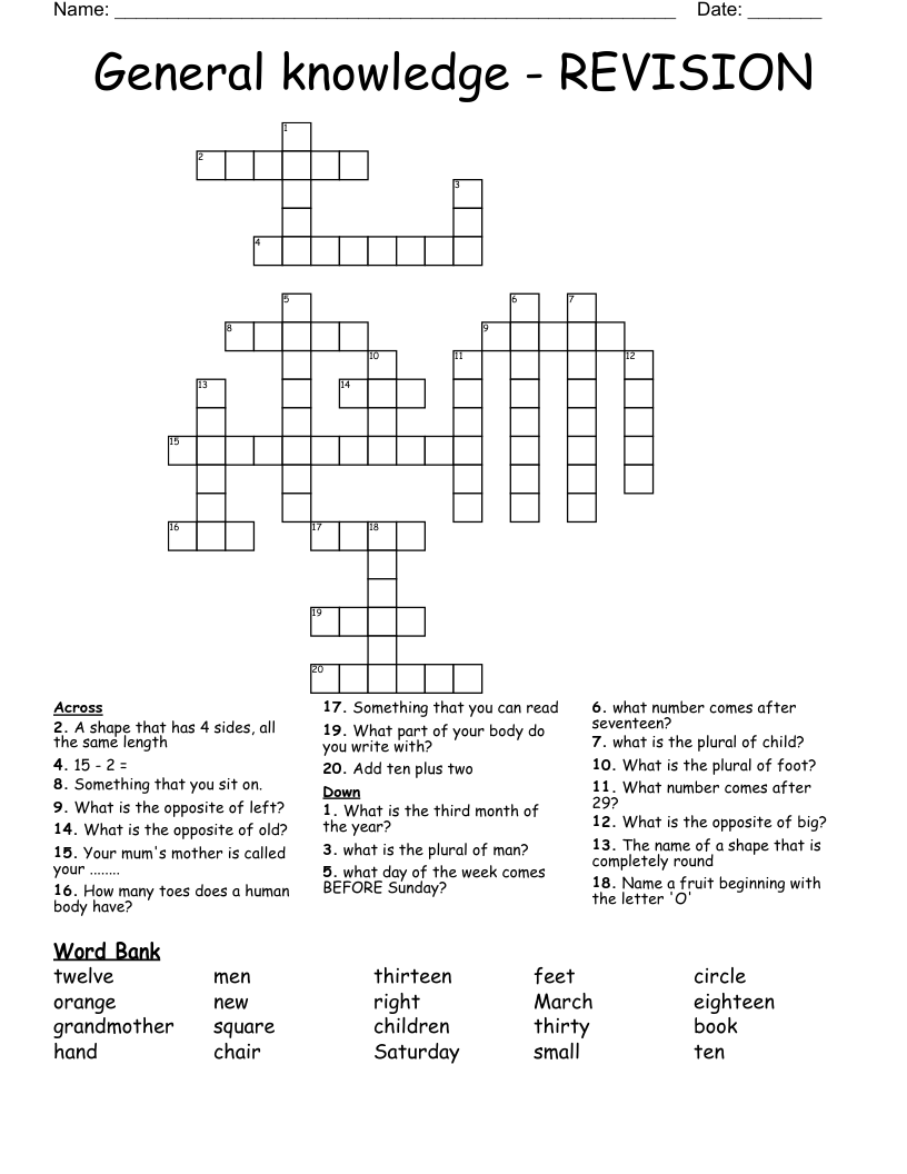 General knowledge - REVISION Crossword