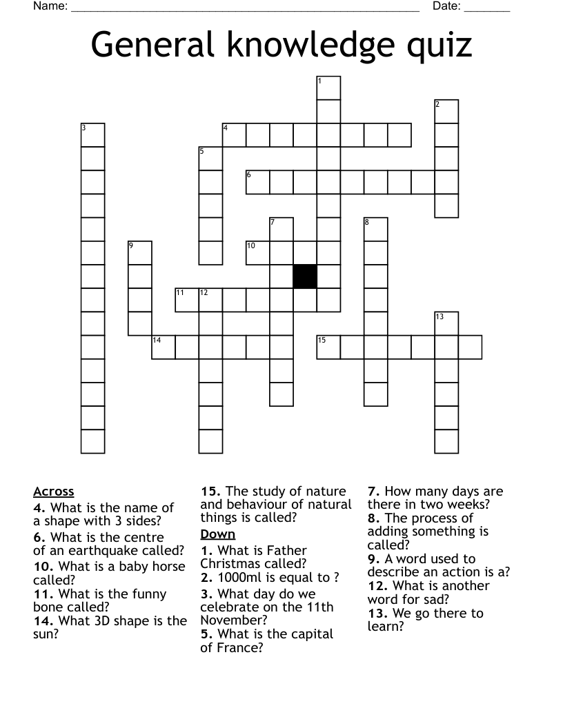 General knowledge quiz Crossword